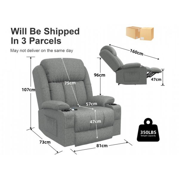 BareTay Lift Chairs Recliner Chairs For the Elderly with Massage & Heat, Extended Footrest Padded Backrest & Seat, USB+Type C Ports, 2 Cup Holders 2 Side Pockets